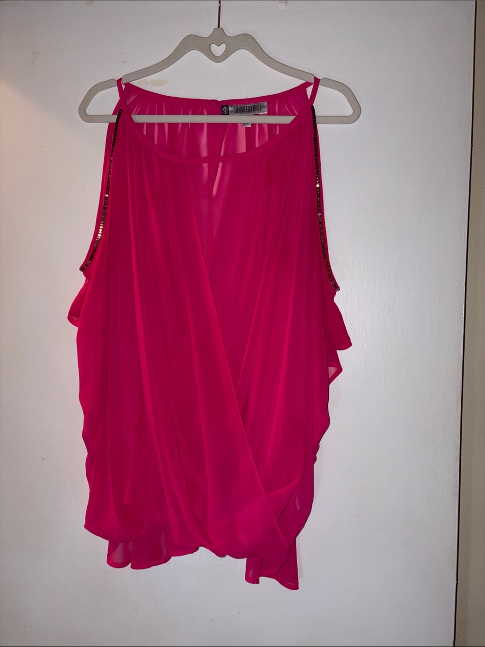 Jennifer Lopez Hot Pink Sleeveless Draped Camisole with Beaded Straps